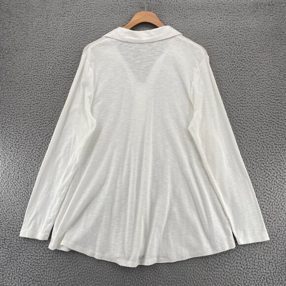 J Jill Top Womens Large White Slub Knit Pima Center Pleat Tunic Collar Pullover - Picture 3 of 10